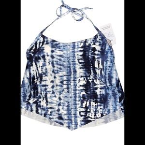 NWT Tie Dye Blue & white TANKINI bikini top  womens 8/10 Medium TIME AND TRU